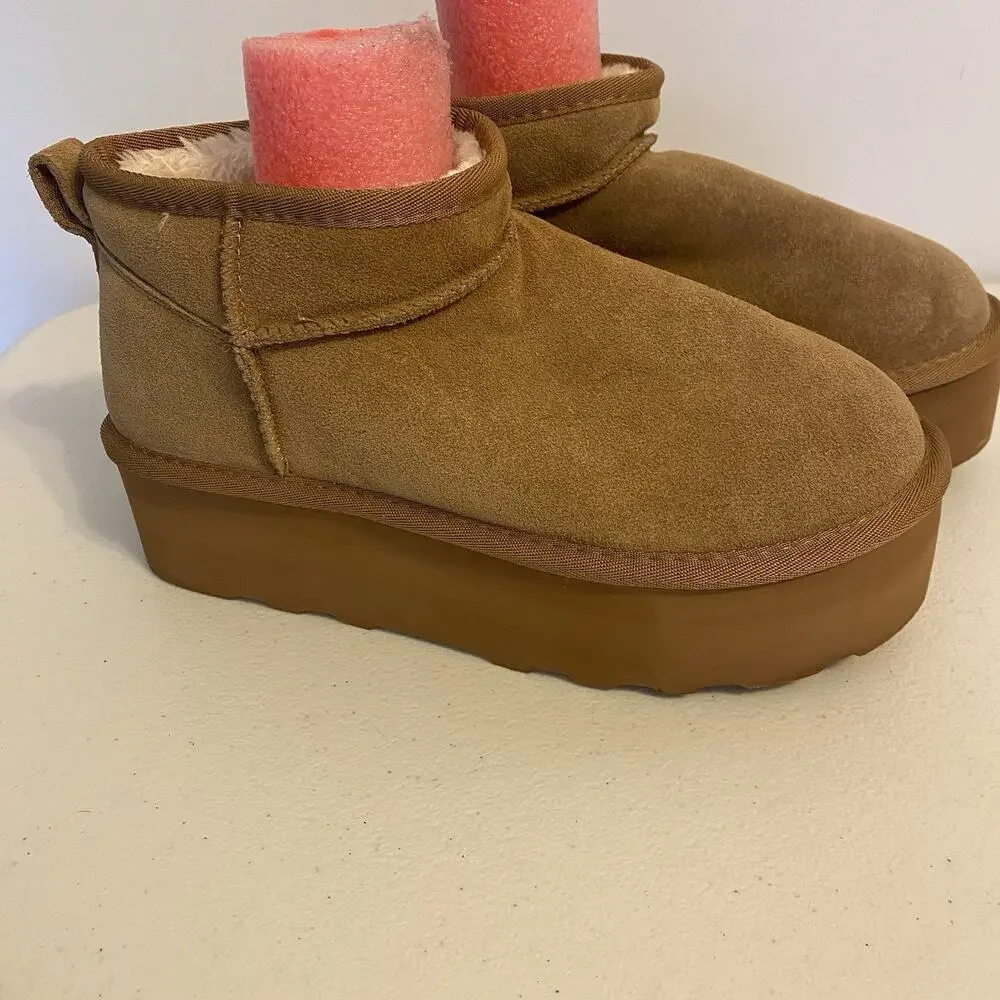 Cushionaire Soft Cozy Wedge Style Genuine Suede Brown Ankle Boots Women US 8M